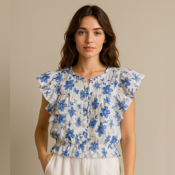 SOLD LoveShackFancy Cotton Floral Top - Picture 1 of 9